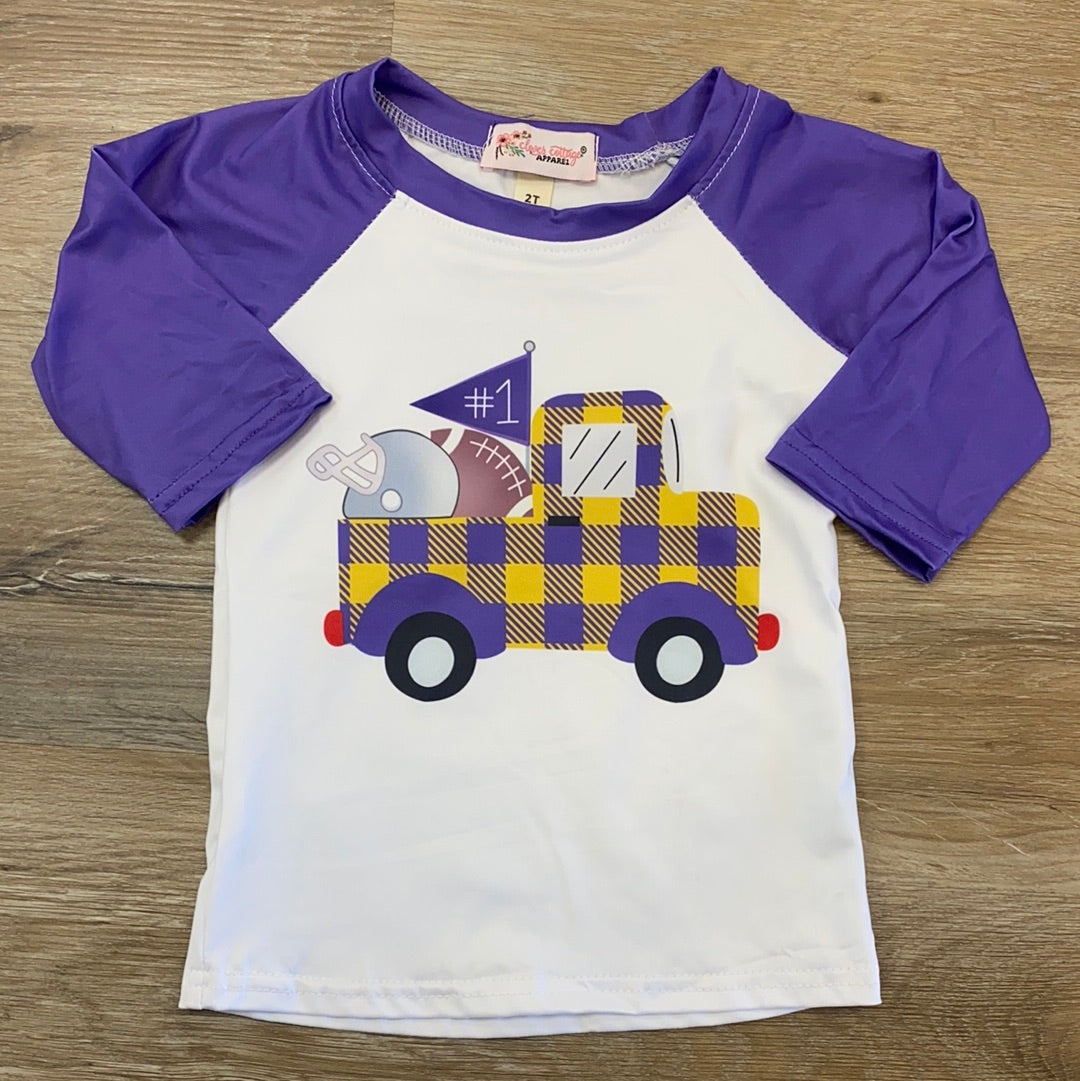 Purple and Gold Football Truck Raglan - Doodlebug's Children's Boutique