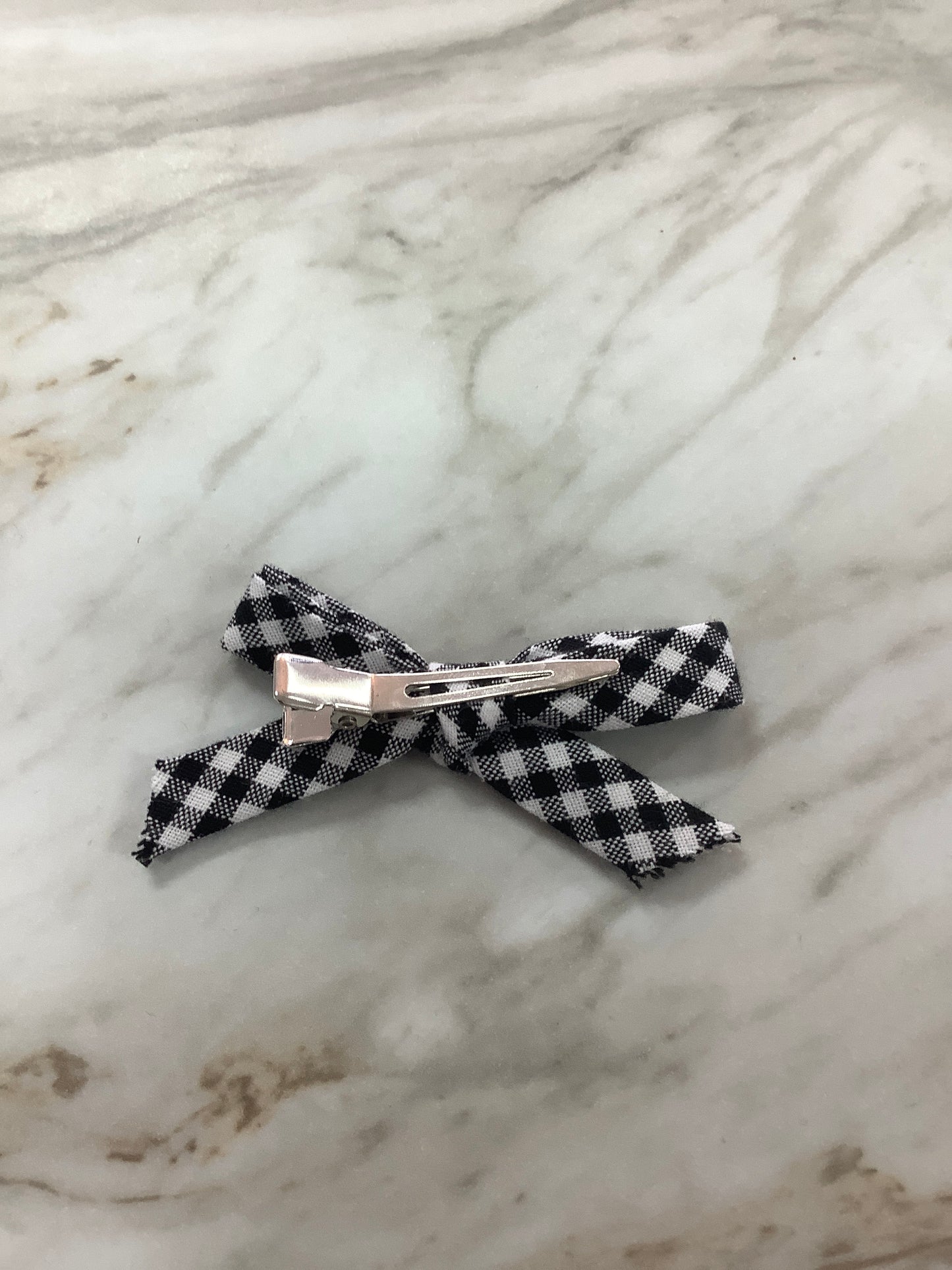 Hand Tied Bow on Clip in Black and White Gingham - Doodlebug's Children's Boutique