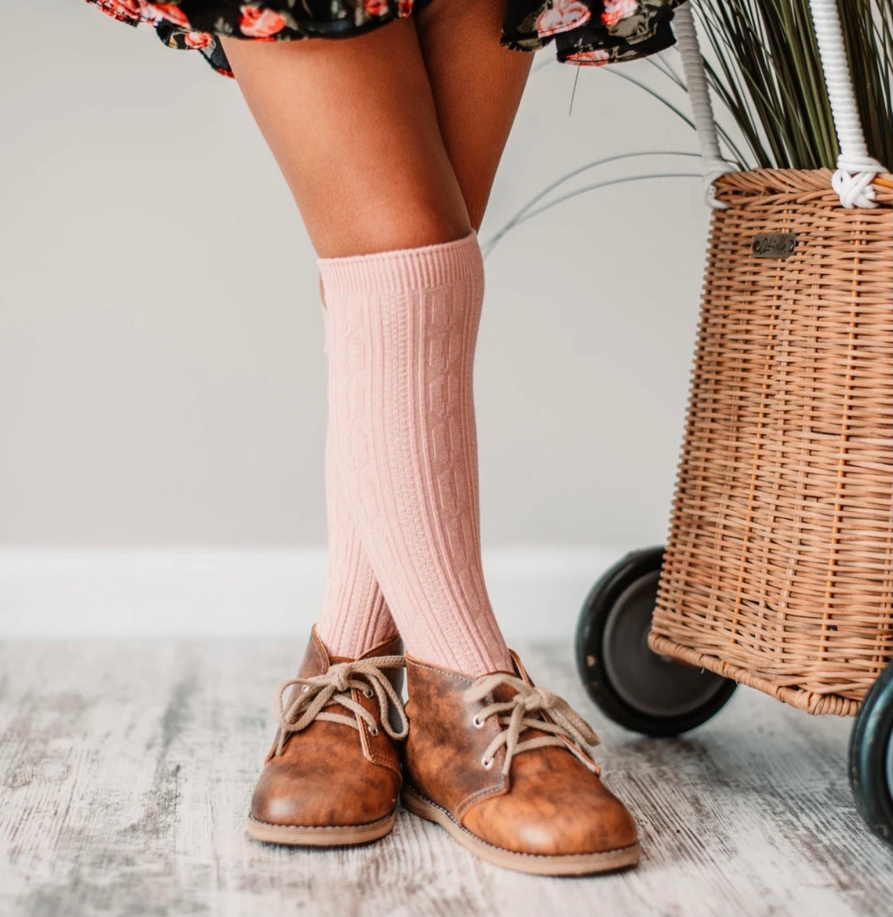 Cable Knit Knee High Socks in Blush - Doodlebug's Children's Boutique