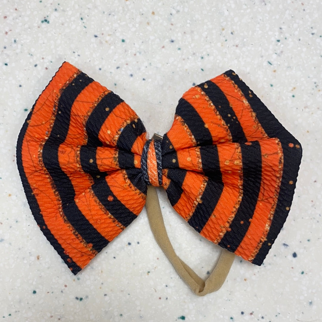 Halloween Stripe Bow on Nylon - Doodlebug's Children's Boutique