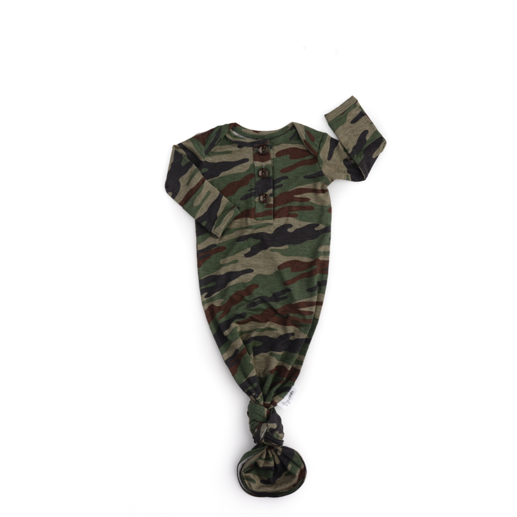 Camo Knotted Button Gown Newborn - Doodlebug's Children's Boutique