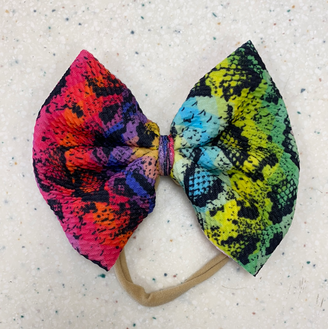 Neon Snake Print Bow on Nylon - Doodlebug's Children's Boutique
