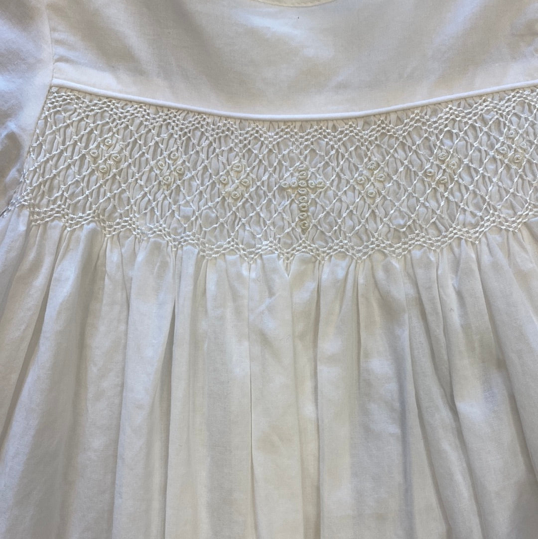 Hand Smocked Cross Gown and Bonnet in Ivory - Doodlebug's Children's Boutique