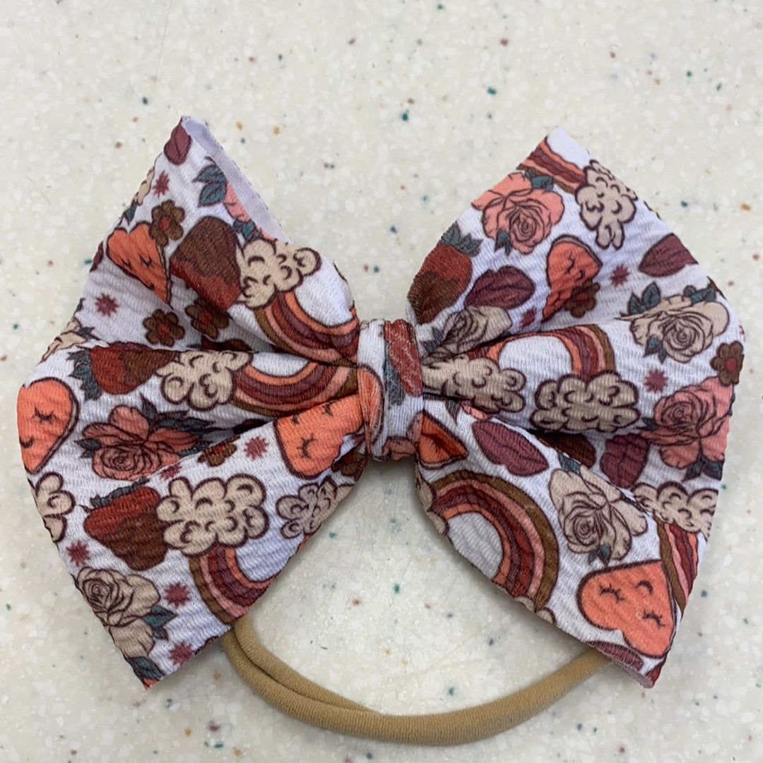 Neutral Rainbows and Hearts Bow on Nylon - Doodlebug's Children's Boutique