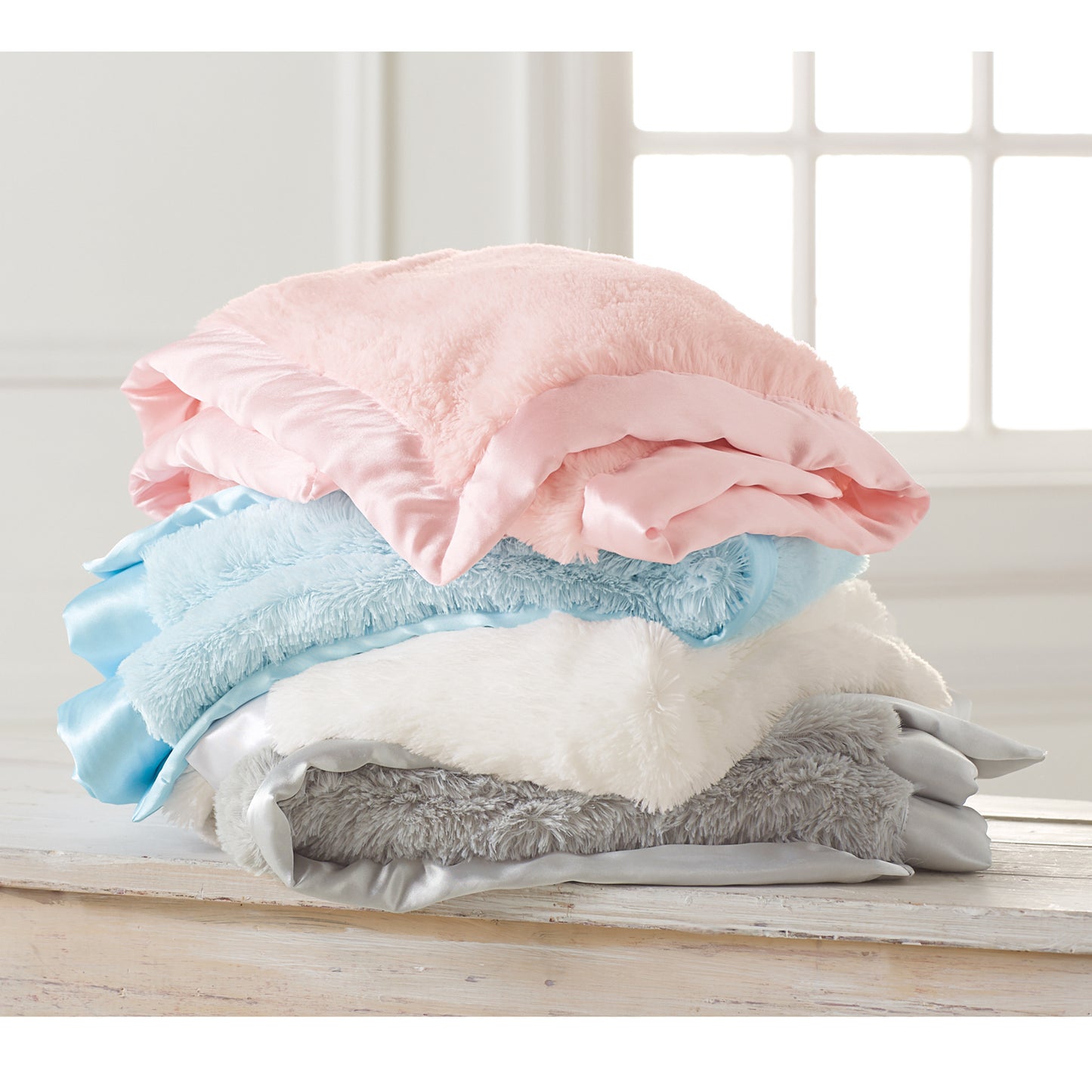 Blue Satin Trim Blanket - Doodlebug's Children's Boutique