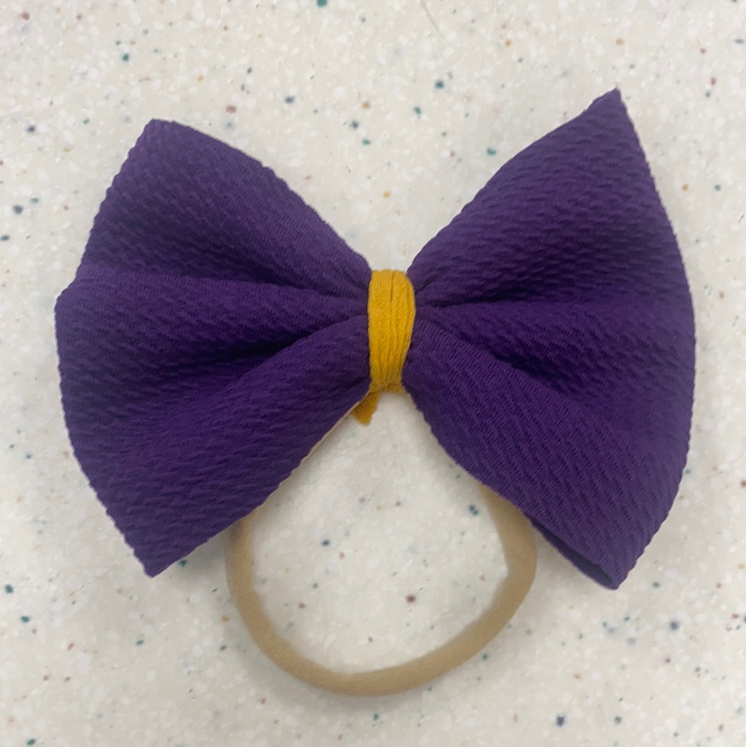 Purple and Gold Bow on Nylon - Doodlebug's Children's Boutique