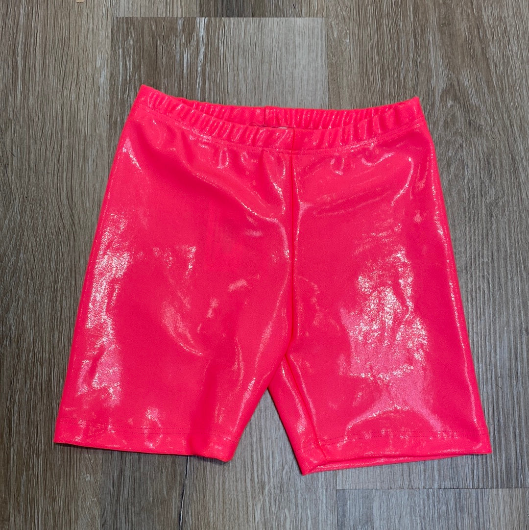 Wet Look Bike Shorts in Neon Coral - Doodlebug's Children's Boutique