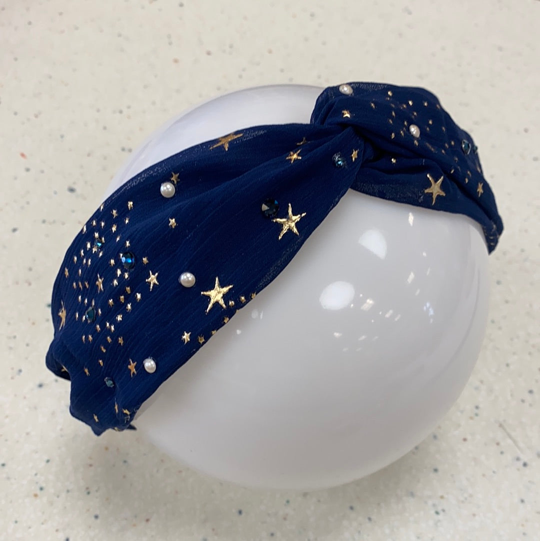 Navy Star Rhinestone Knot Headband - Doodlebug's Children's Boutique