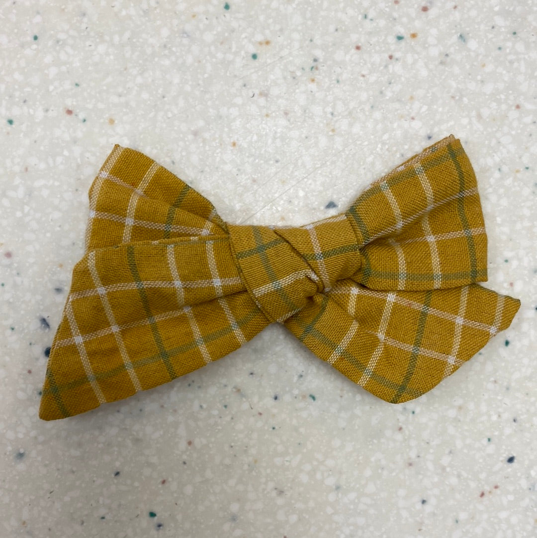 Mustard Plaid Bow on Clip - Doodlebug's Children's Boutique