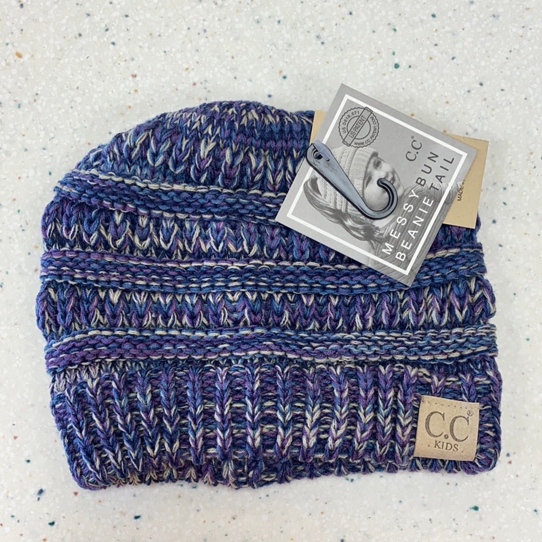 Blue Knit Ponytail Beanie - Doodlebug's Children's Boutique