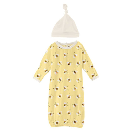 Print Layette Gown and Hat Set in Wallaby Bees  - Doodlebug's Children's Boutique