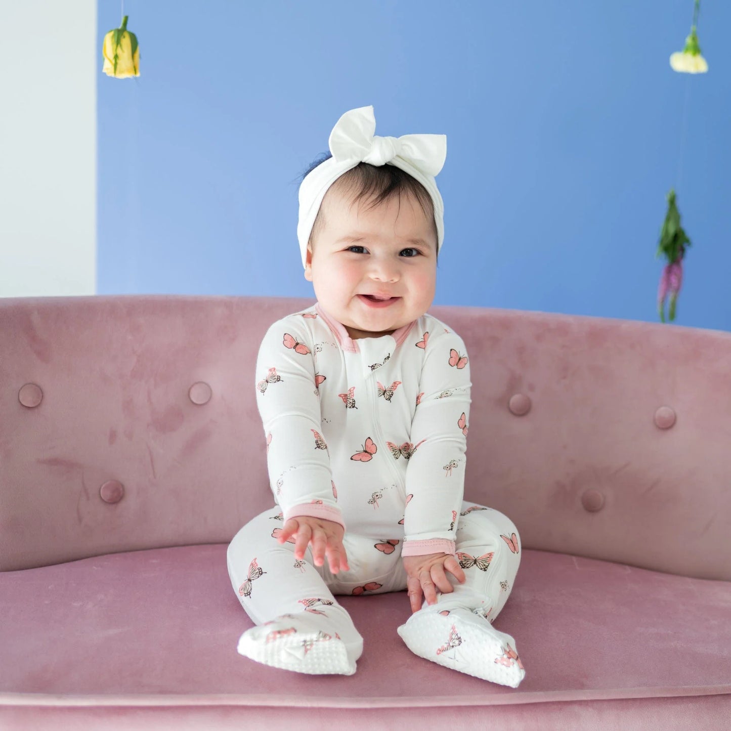Zippered Footie in Butterfly - Doodlebug's Children's Boutique