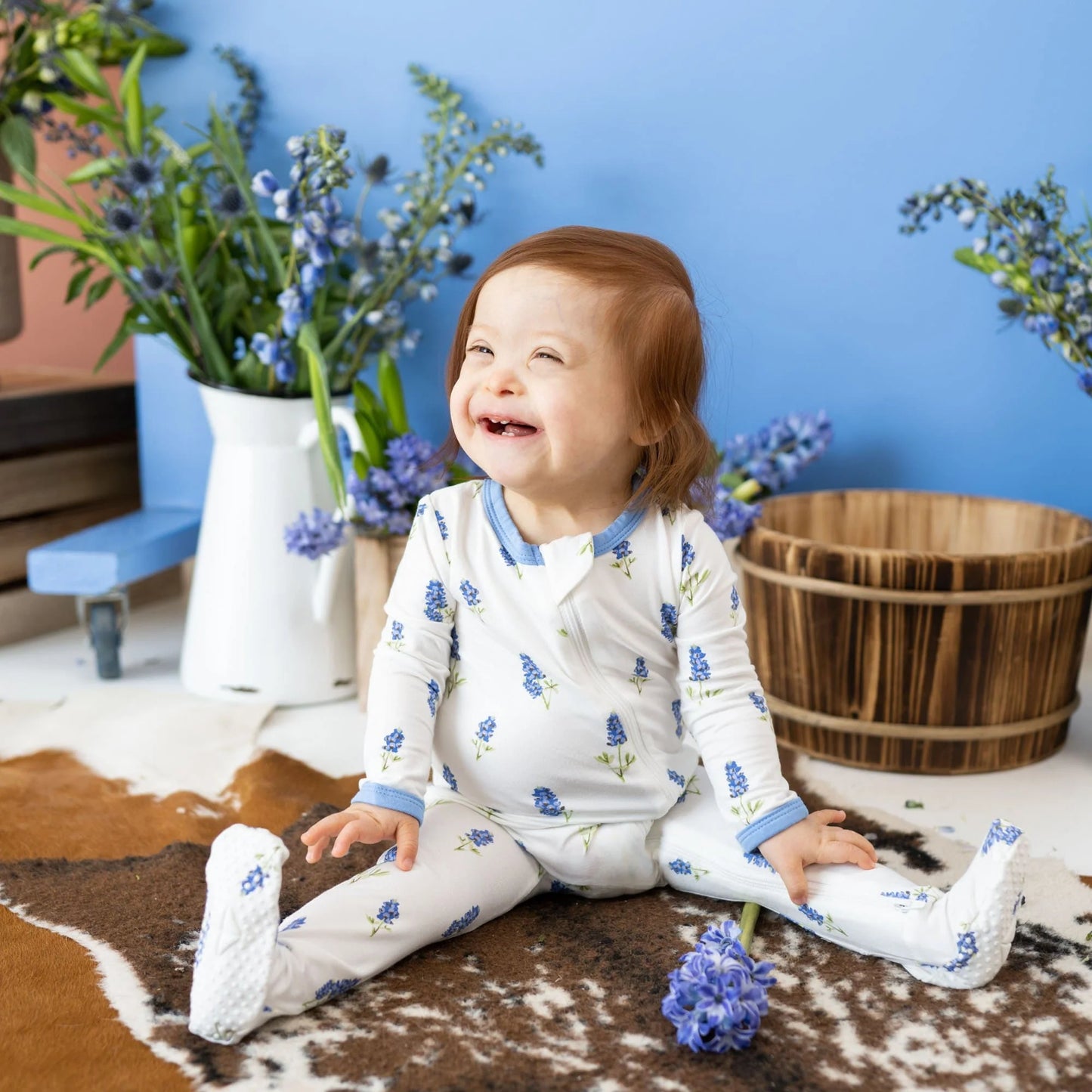 Zippered Footie in Periwinkle Bluebonnet - Doodlebug's Children's Boutique