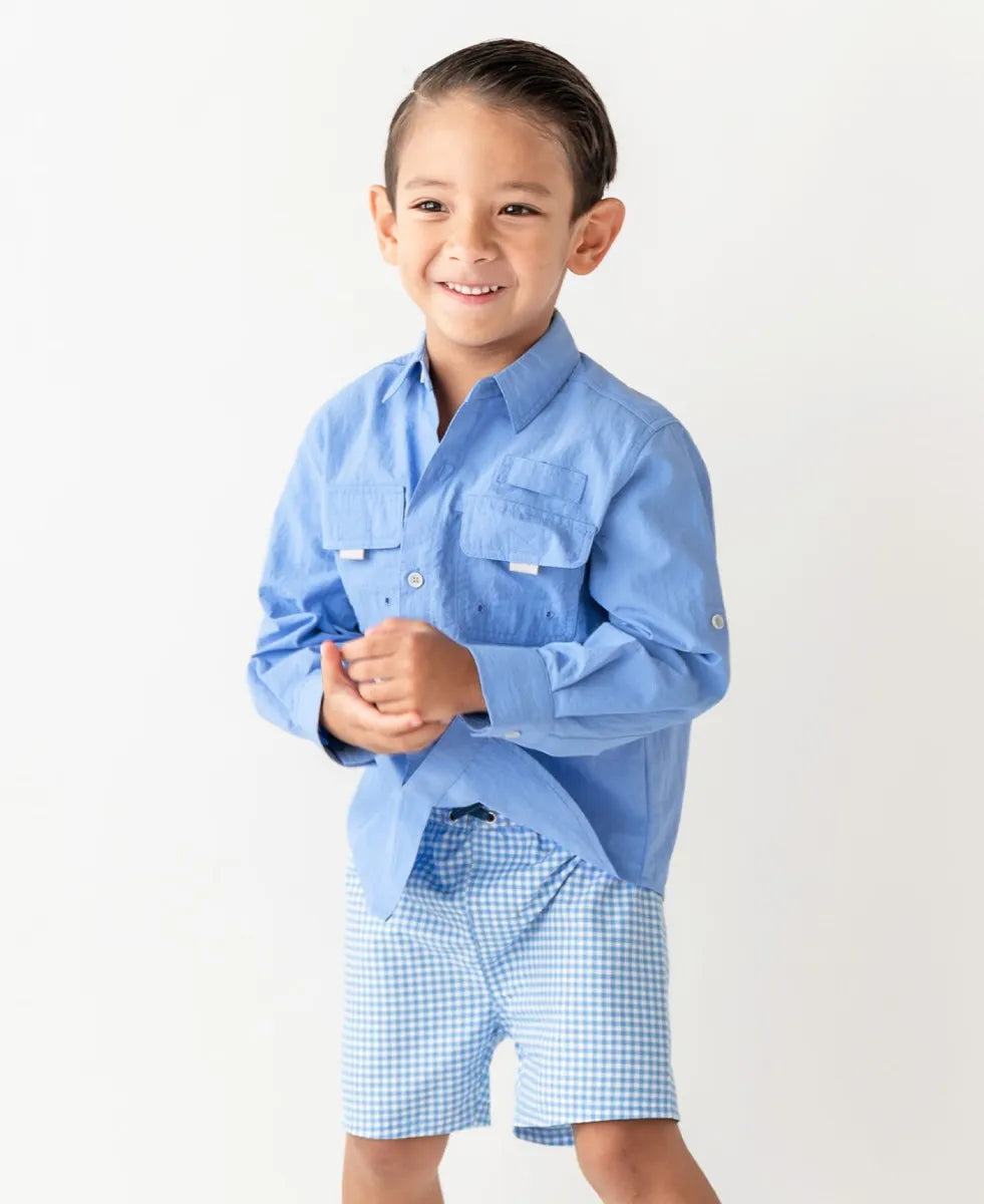 Cornflower Blue Sun Protective Button Down Shirt - Doodlebug's Children's Boutique