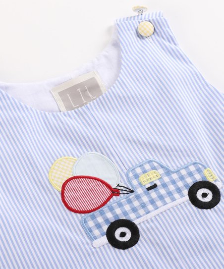 Blue Stripe Balloon Truck Bubble Romper - Doodlebug's Children's Boutique