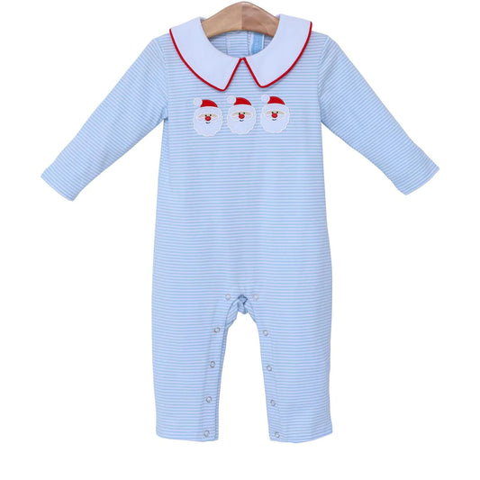 Blue Stripe Santa Applique Romper  - Doodlebug's Children's Boutique