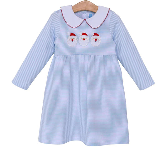 Blue Stripe Santa Applique Dress  - Doodlebug's Children's Boutique