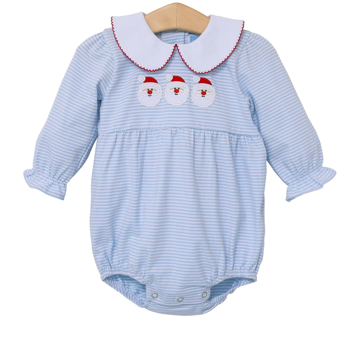 Blue Stripe Santa Applique Bubble  - Doodlebug's Children's Boutique