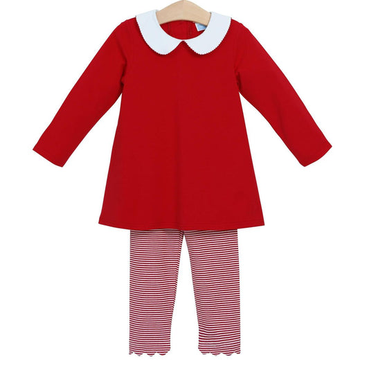 Claire Long Sleeve Pants Set in Red  - Doodlebug's Children's Boutique