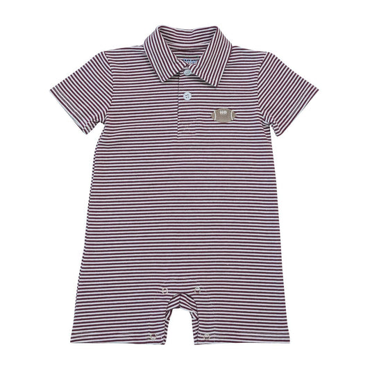 Maroon Football Polo Romper  - Doodlebug's Children's Boutique