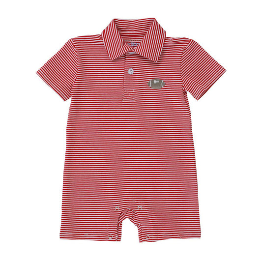 Red Football Polo Romper  - Doodlebug's Children's Boutique