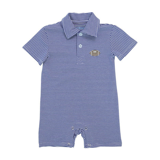 Royal Blue Football Polo Romper  - Doodlebug's Children's Boutique