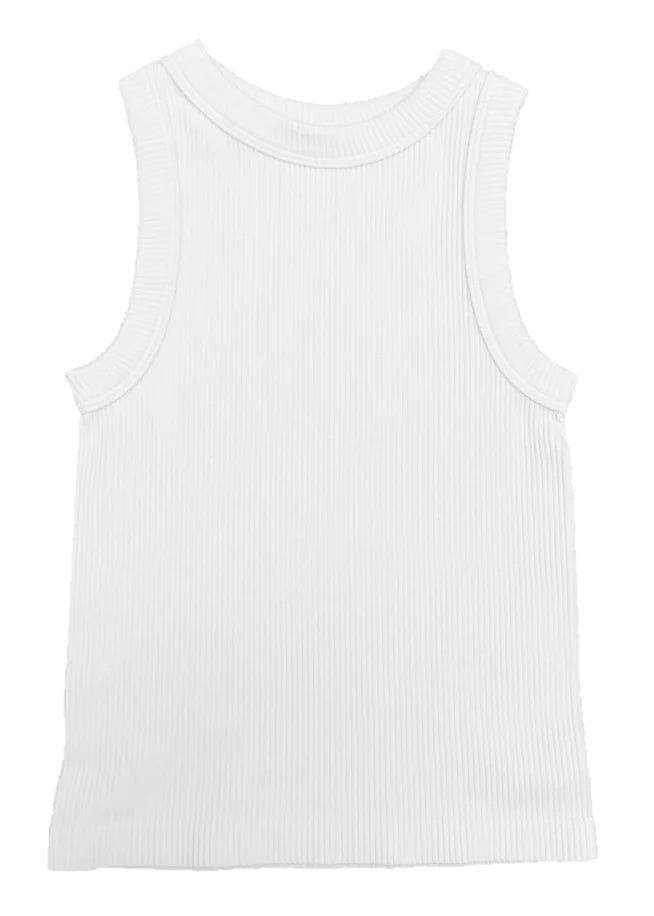 Youth High Neck Ribbed Seamless Tank in White - Doodlebug's Children's Boutique