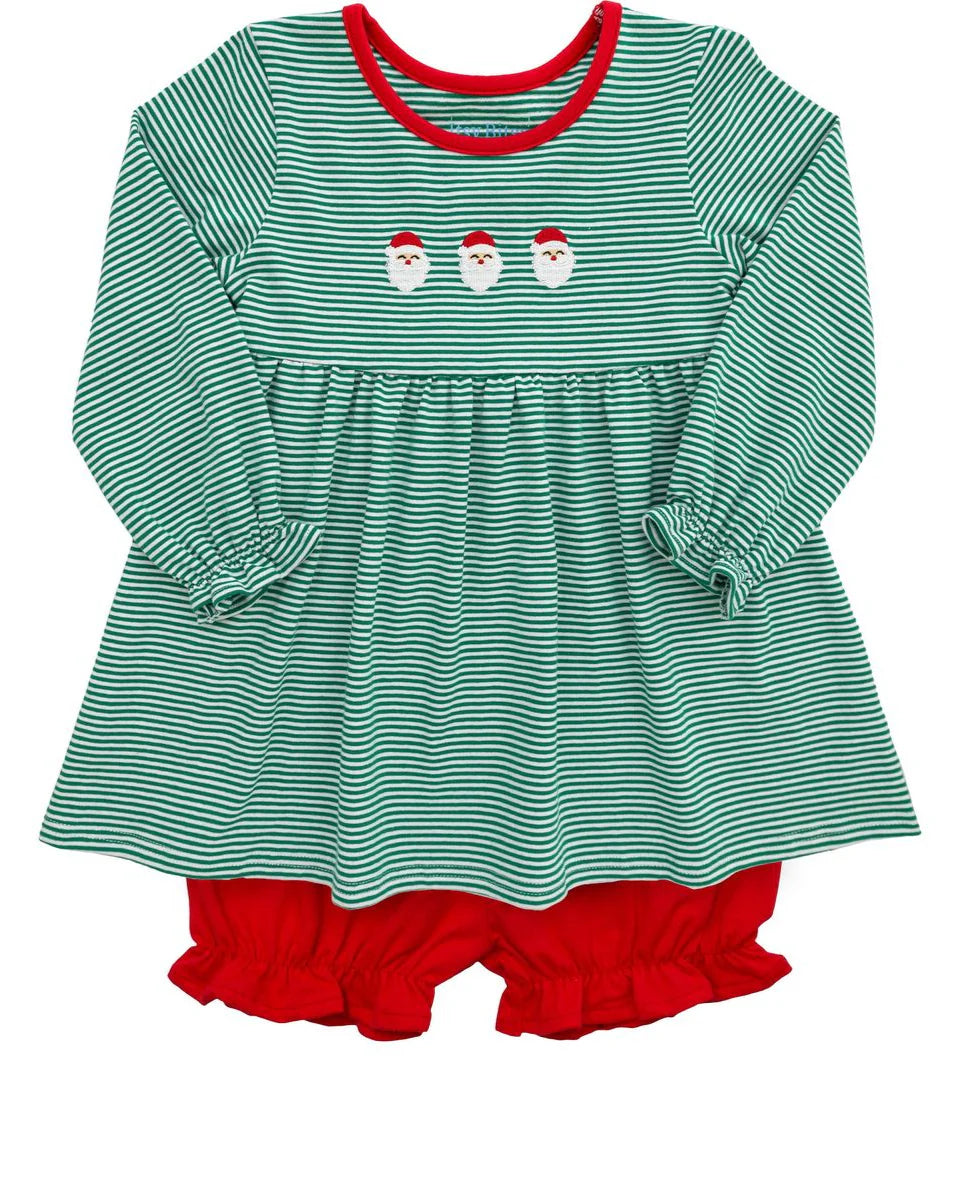 Green Stripe Santa Bloomer Set - Doodlebug's Children's Boutique