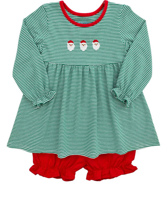 Green Stripe Santa Bloomer Set - Doodlebug's Children's Boutique