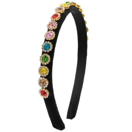 Black Thin Velvet Round Jewel Headband