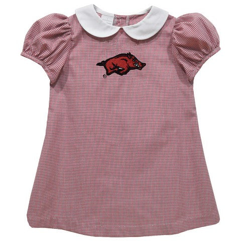 Arkansas Embroidered Red Gingham A-Line Short Sleeve Dress  - Doodlebug's Children's Boutique