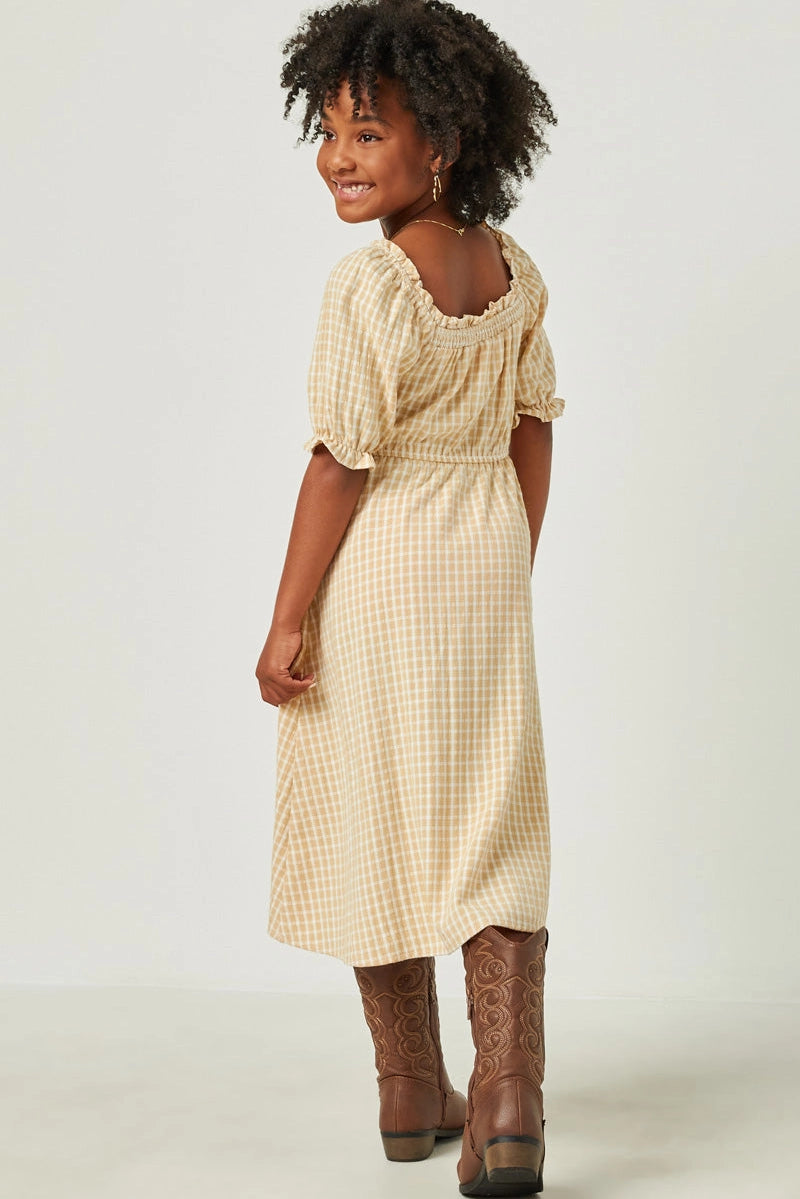 Yellow Gingham Smocked Dress