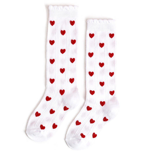 Scalloped Knee High Socks in Hearts - Doodlebug's Children's Boutique