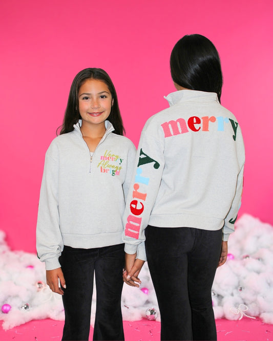 Very Merry Always Bright 1/4 Zip Sweatshirt - Doodlebug's Children's Boutique