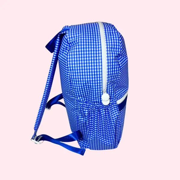 Wipeable Electric Blue Gingham Medium Backpack with Pockets