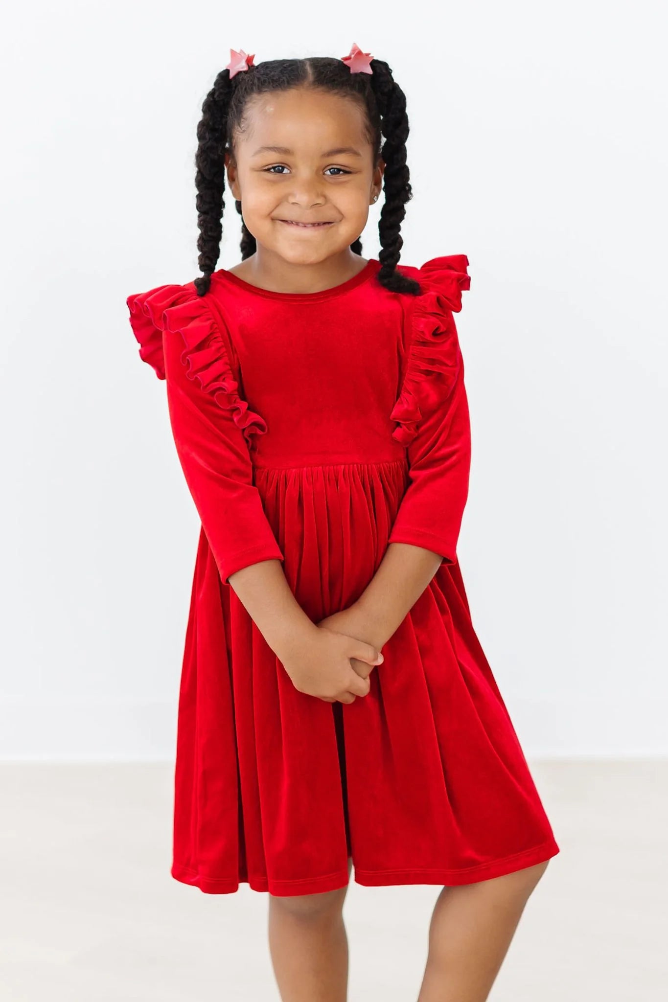 Red Velvet Ruffle Twirl Dress - Doodlebug's Children's Boutique