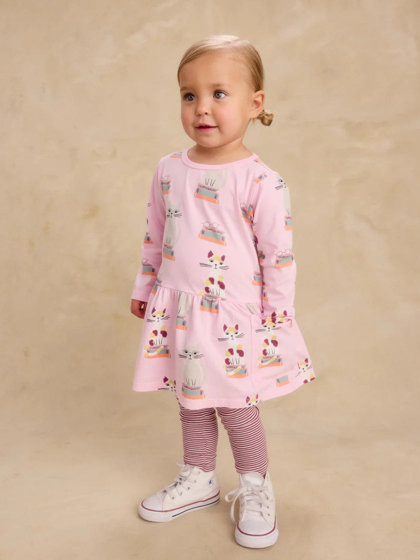 Long Sleeve Pocket Dress in Bookshop Cat