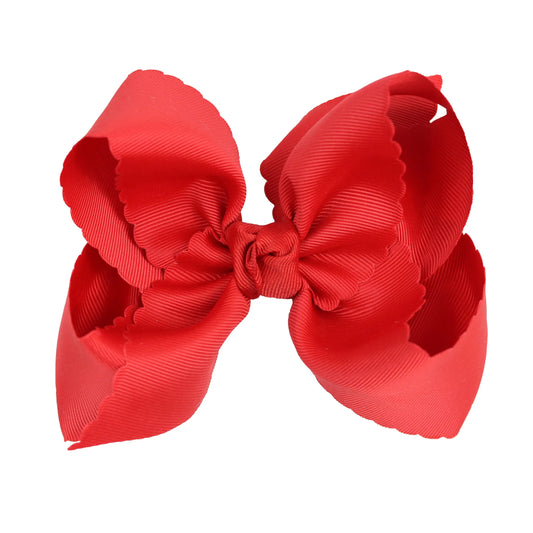 XL Scalloped Edge Bow in Red  - Doodlebug's Children's Boutique