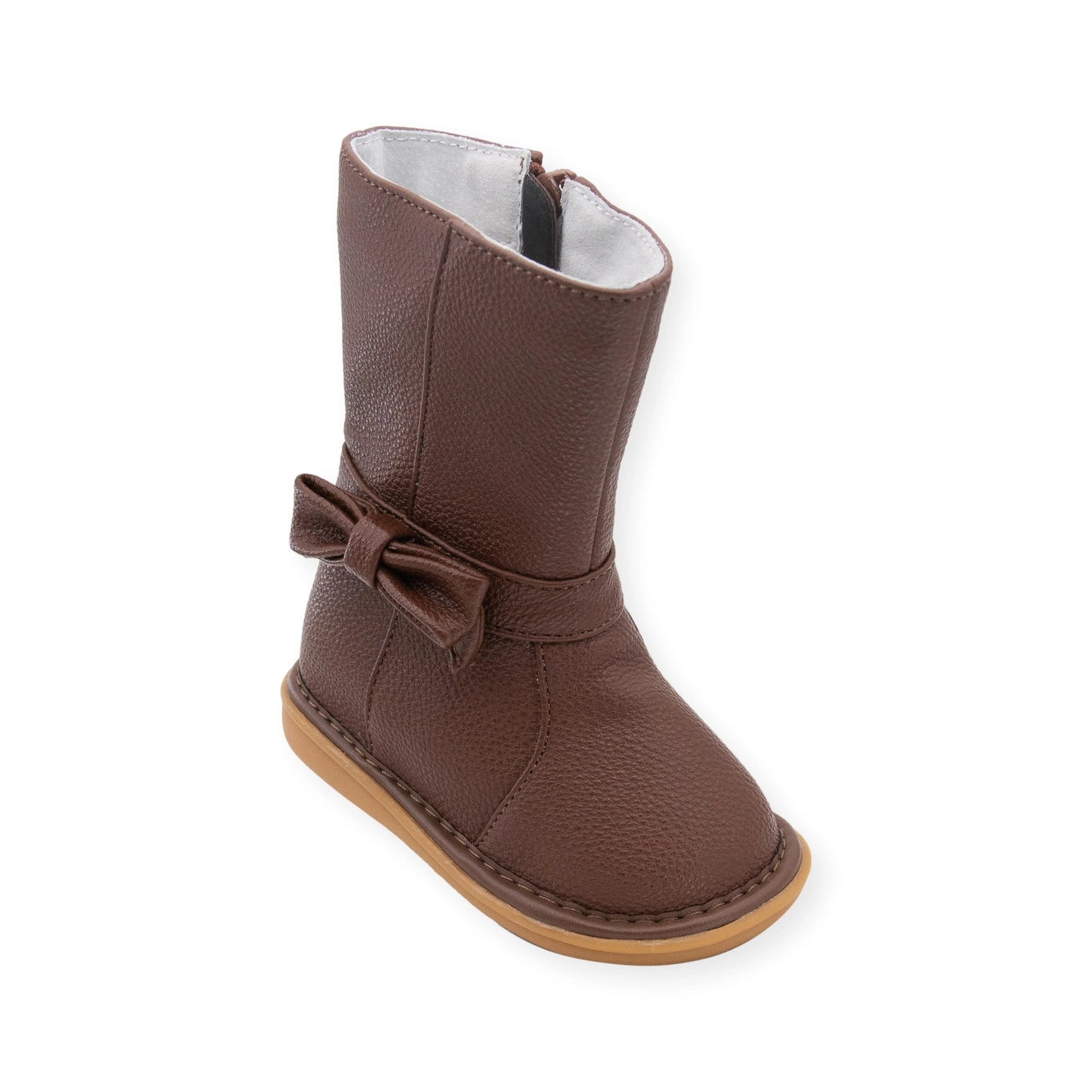 Brown Bow Squeaker Boot  - Doodlebug's Children's Boutique