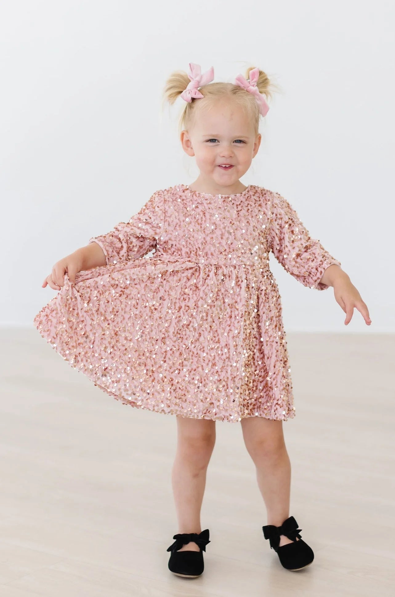 Rose Gold Velvet Sequin Dress  - Doodlebug's Children's Boutique