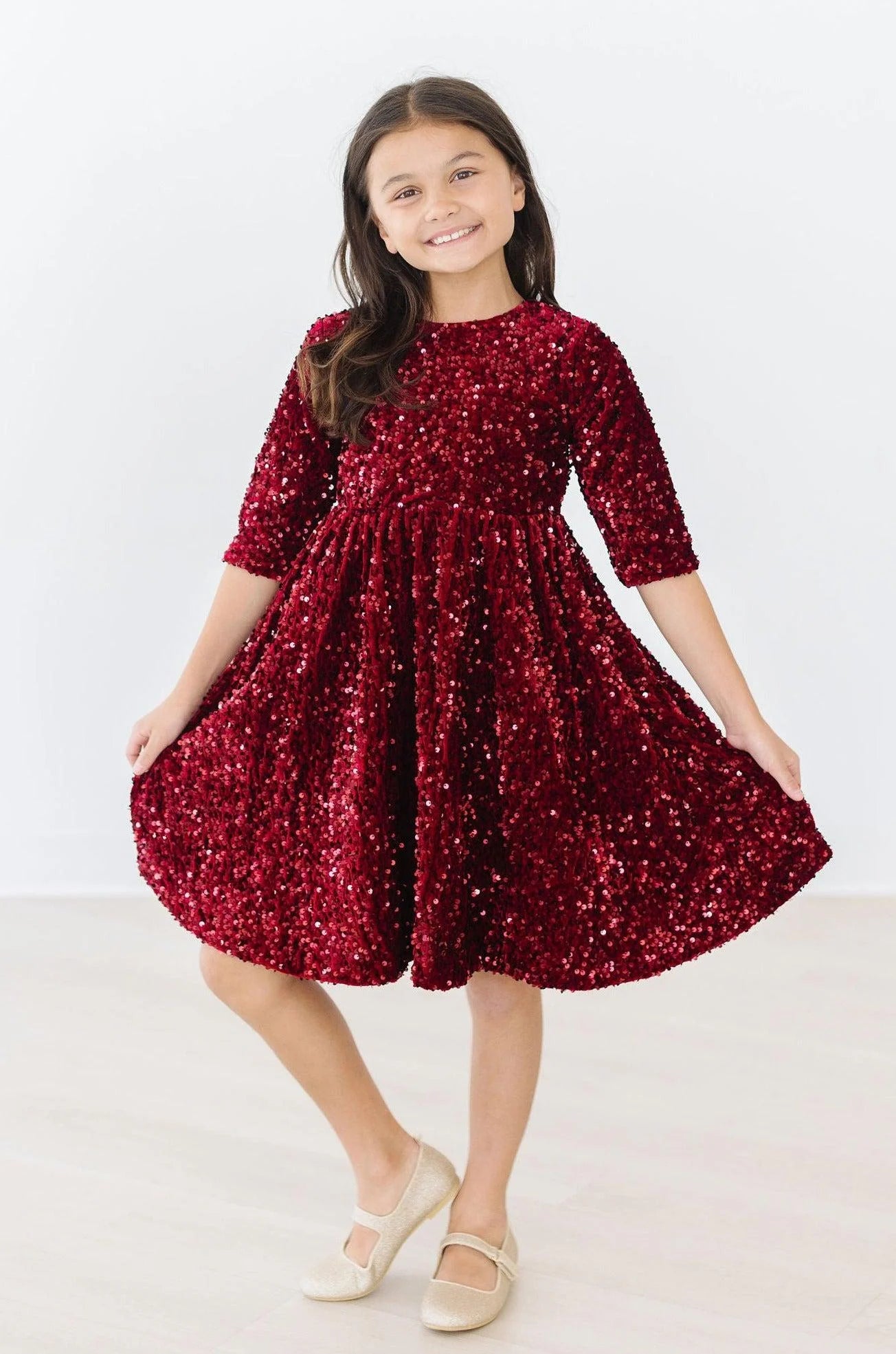 Cranberry Velvet Sequin Dress  - Doodlebug's Children's Boutique