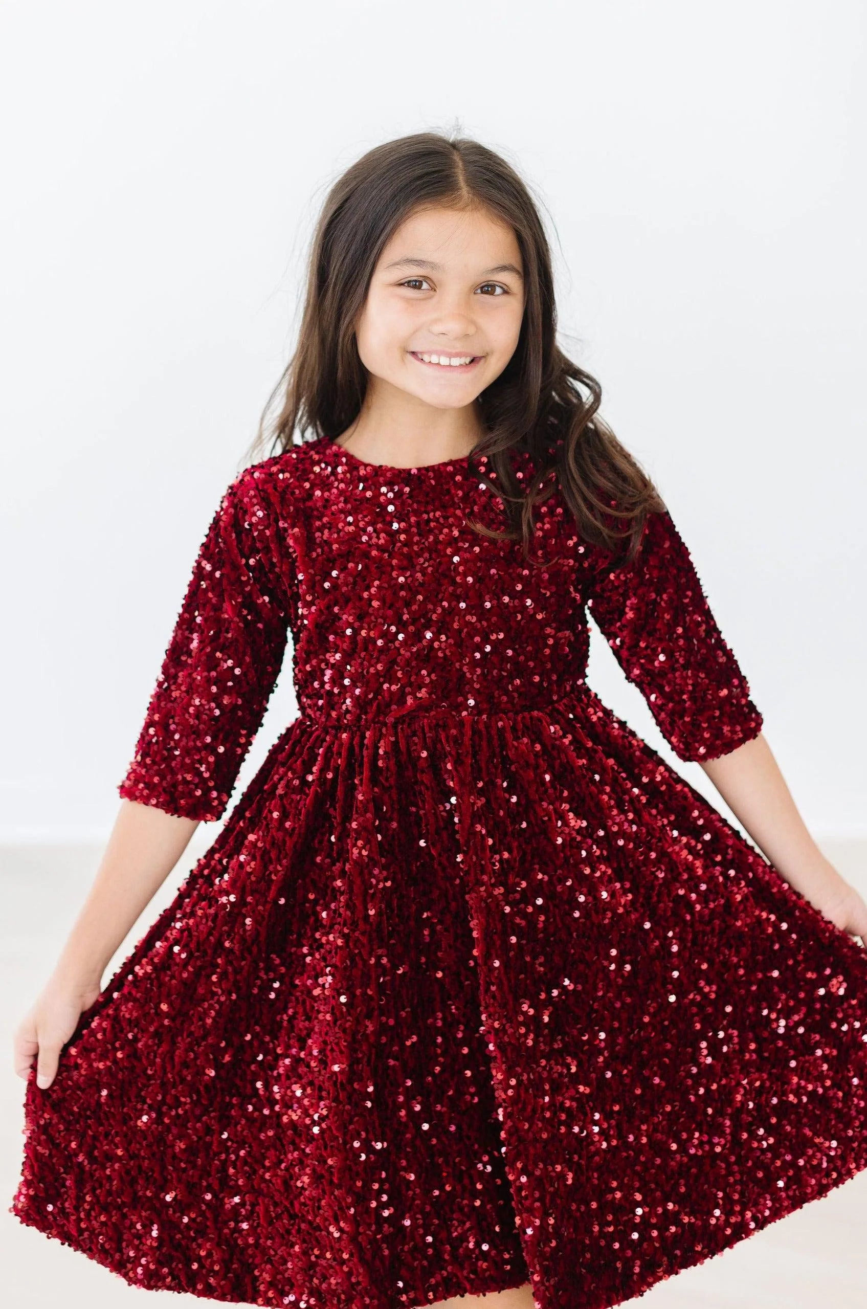 Cranberry Velvet Sequin Dress  - Doodlebug's Children's Boutique