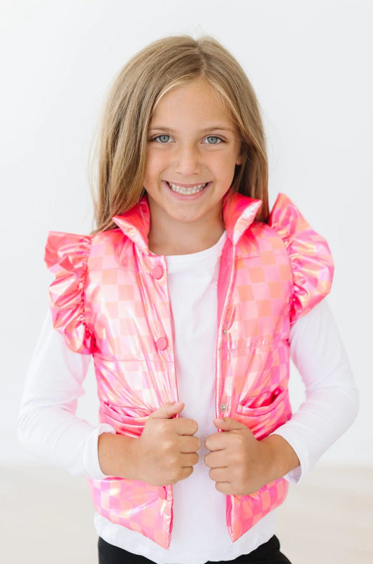 Neon Pink Puffer Vest  - Doodlebug's Children's Boutique