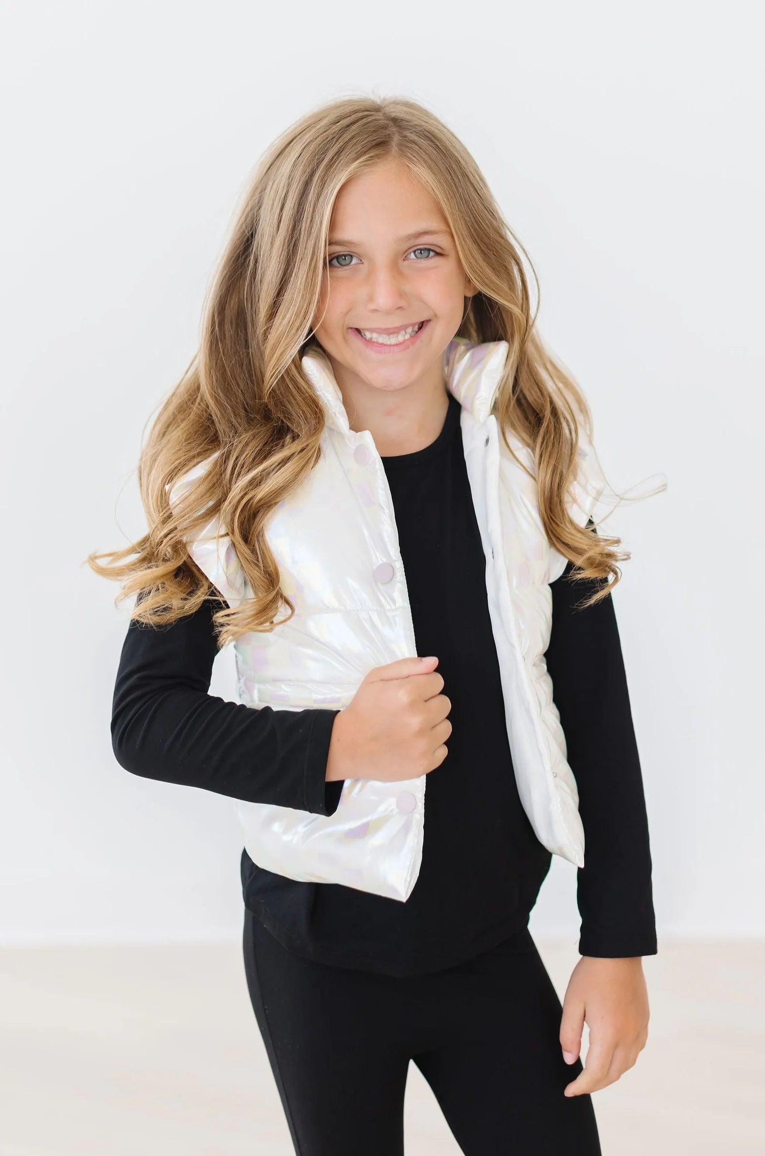 White Checker Puffer Vest - Doodlebug's Children's Boutique