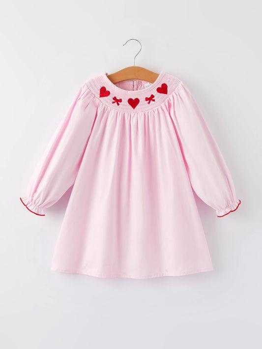 Heart & Bow Embroidered Smocked Dress - Doodlebug's Children's Boutique