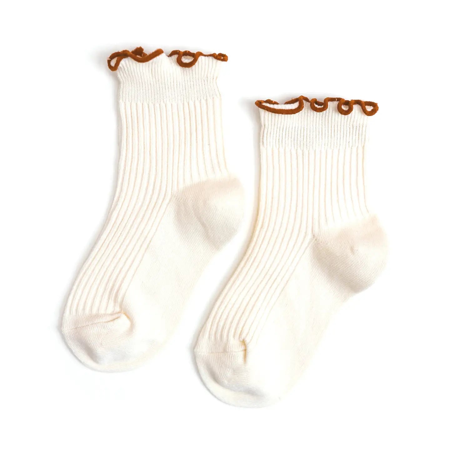 Ribbed Lettuce Trim Midi Socks in Ivory/Sugar Almond  - Doodlebug's Children's Boutique