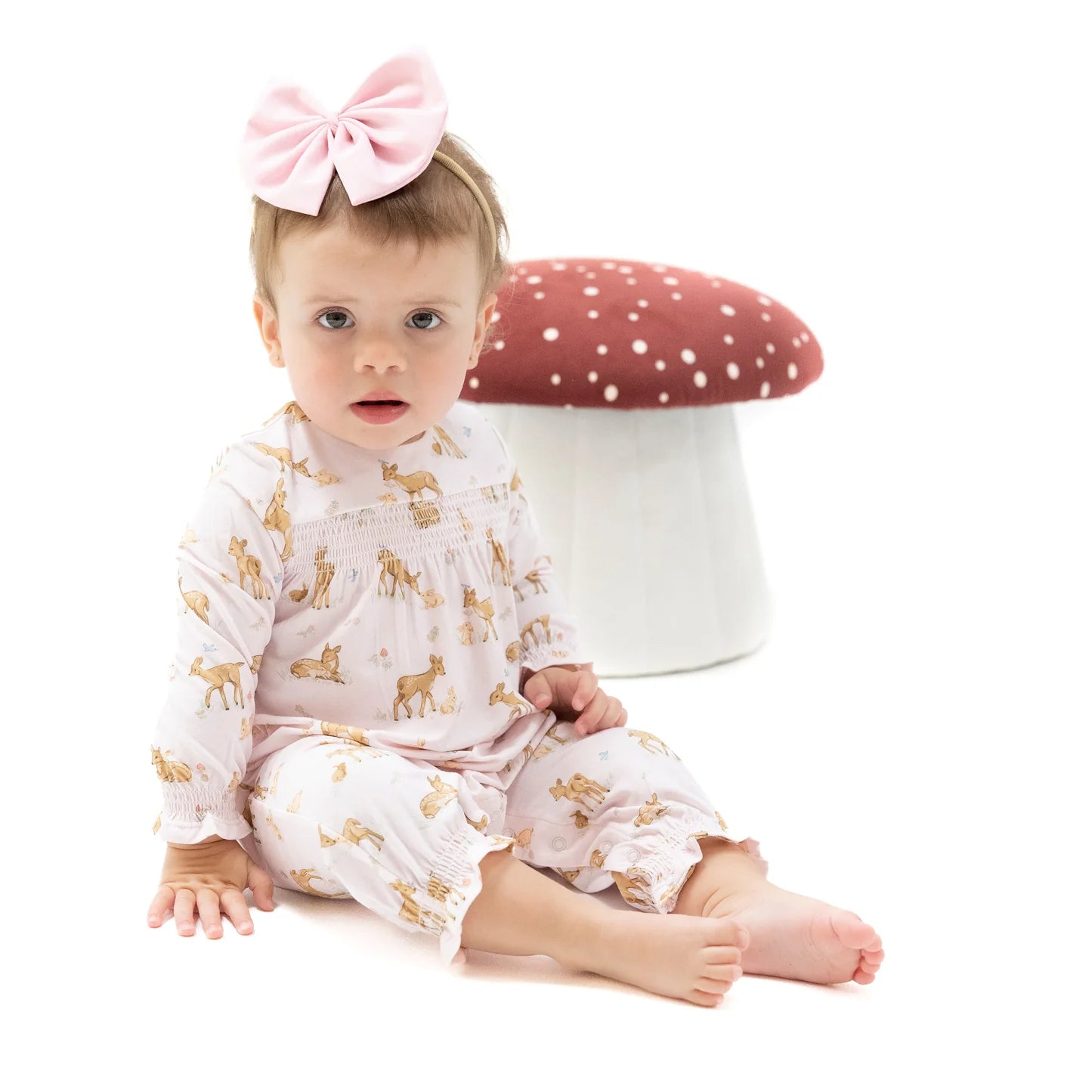 Little Fawn Smocked Long Sleeve Romper - Doodlebug's Children's Boutique