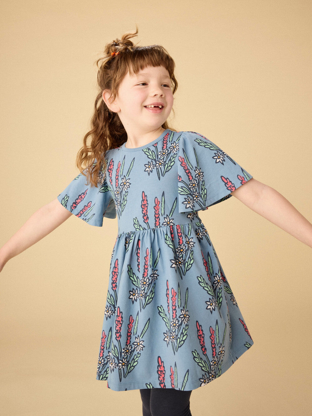 Butterfly Sleeve Dress in Block Print Floral - Doodlebug's Children's Boutique