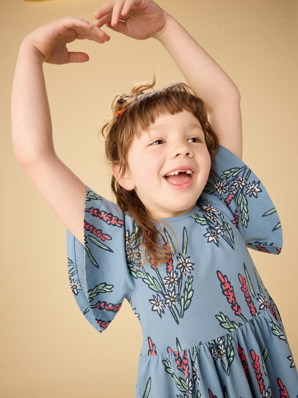 Butterfly Sleeve Dress in Block Print Floral - Doodlebug's Children's Boutique
