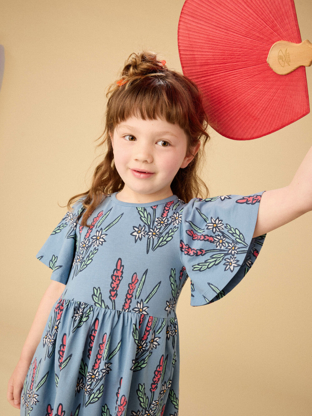Butterfly Sleeve Dress in Block Print Floral - Doodlebug's Children's Boutique
